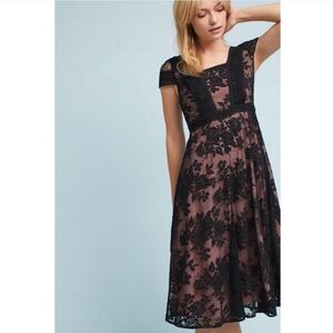 Anthropologie Moulinette Soeurs Mauve Nude Underlay Antique Rose Lace Midi Dress